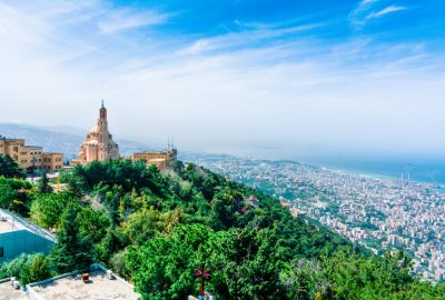 Beirut city guide.Basilica of Saint Paul.02 Basilica of Saint Paul near Beirut and view from Mount Harissa to the city