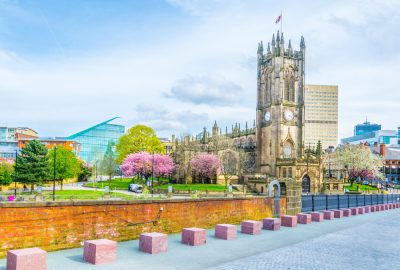 Manchester city guide.Manchester Cathedral.01 Manchester Cathedral built in Gothic style in city centre