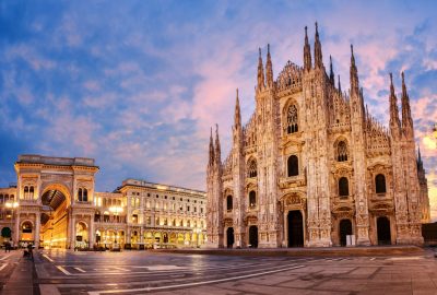 Milan city guide.Duomo di Milano.01 Duomo di Milano in Milan during sunset