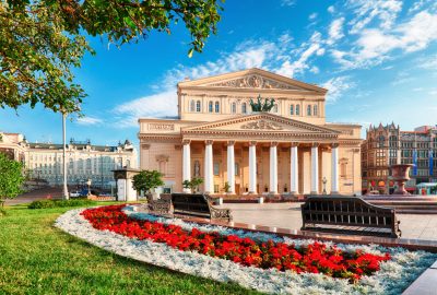 Moscow city guide.Bolshoi Theater.02 Bolshoi Theater in Moscow on a summer sunny day