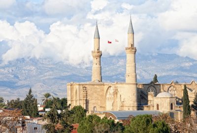 Nicosia city guide.Selimiye Mosque.01 Prayer towers of Selimiye Mosque in Nicosia