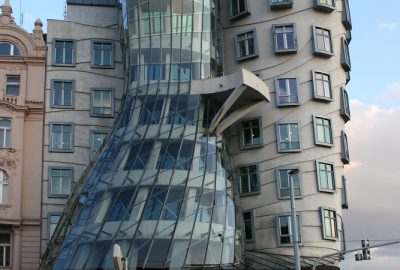 Prague city guide.Dancing House.02 The Dancing House in Prague, designed in deconstructionist style and also nicknamed Fred and Ginger