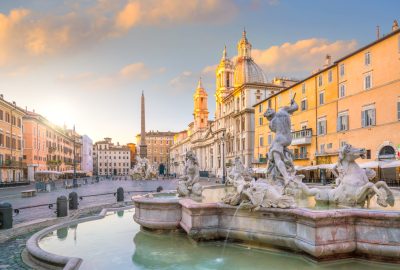 Rome city guide.Piazza Navona.01 Neptune Fountain in Piazza Navona in Rome