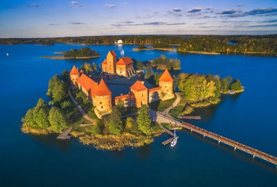 Vilnius city guide.Trakai Island Castle.02 Aerial view of Trakai Island Castle