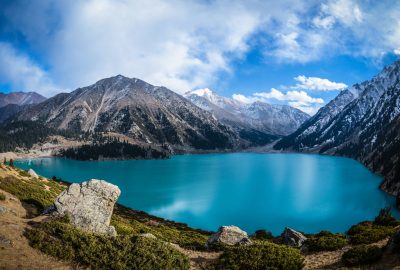 Almaty city guide.Big Almaty Lake.02 Big Almaty Lake surrounded by mountains