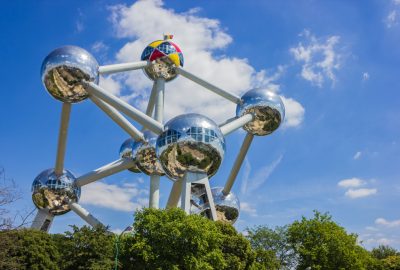 Brussels city guide.Atomium.02 Atomium in Brussels shining in the sunlight