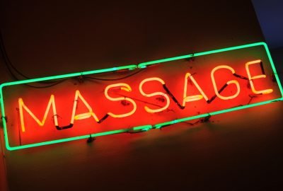 Neon light advertising of massage salon in Kuala Lumpur