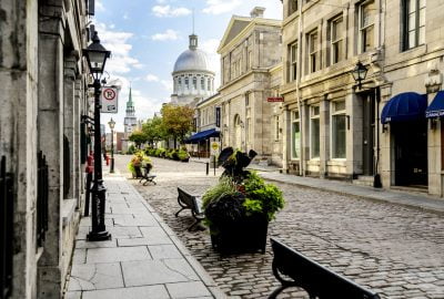 Montreal city guide.Old Town.01 One of the main streets in Old Town of Montreal