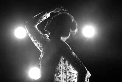 Silhouette of dancer in Thai striptease club