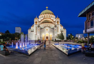 Belgrade city guide.Church of Saint Sava.01 Church of Saint Sava on Vracar plateau in Belgrade by night