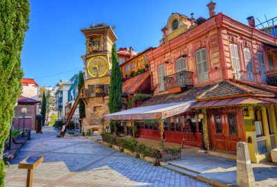 Tbilisi city guide.Clock Tower of Rezo Gabriadze Marionette Theater.01 Clock Tower of Rezo Gabriadze Marionette Theate In Tbilisi's Old Town