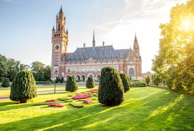 The Hague city guide.Peace Palace.01 Peace Palace on sunny lawn in The Hague