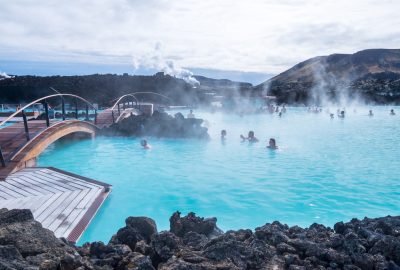 Reykjavik city guide.Blue Lagoon.02 People bathing in the Blue Lagoon pool in Hreyfing Heilsulind near Reykjavik