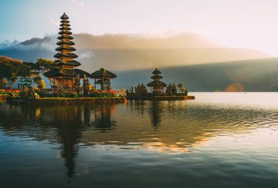 Denpasar city guide.Pura Ulun Danu Beratan temple.02 Pura Ulun Danu Beratan temple at Lake Bratan, 50 km from Denpasar