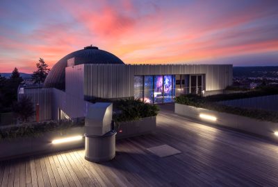 Brno city guide.Brno Observatory and Planetarium.02 Brno Observatory and Planetarium on Kraví hora during sunset