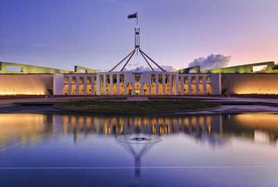 Canberra city guide.Parliament House.01 Parliament House by evening on Capital Hill in Canberra