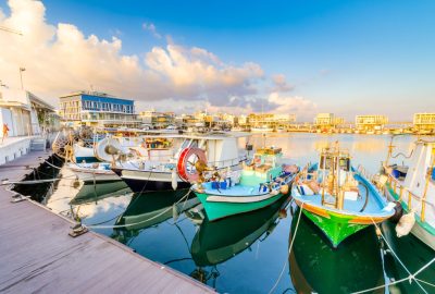 Limassol city guide.Palio Limani Old Port.02 Colourful fishing boats docked at Palio Limani, Limassol's Old Port
