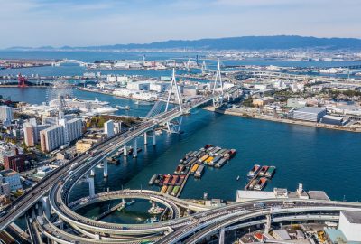 Osaka city guide.Port of Osaka.02 Arial view of the Port of Osaka at Osaka Bay